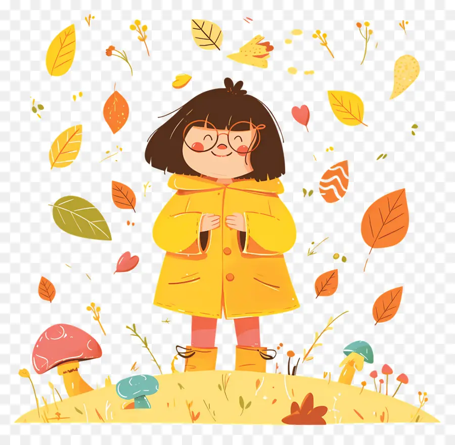 Fondo De Otoño，Chica Con Abrigo Amarillo PNG