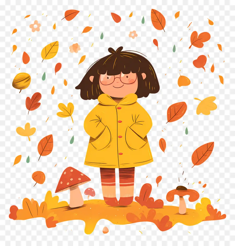 Fondo De Otoño，Chica Con Abrigo Amarillo PNG