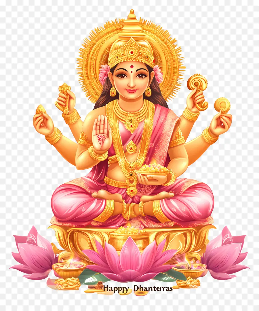 Felices Dhanteras，Diosa En Loto PNG