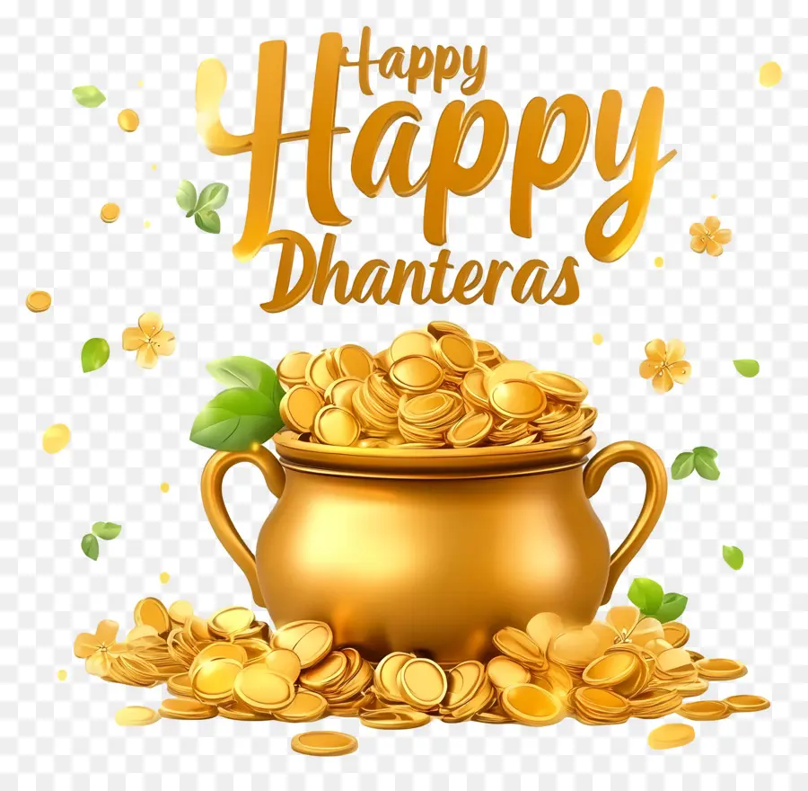 Felices Dhanteras，Olla De Oro Con Monedas De Oro PNG