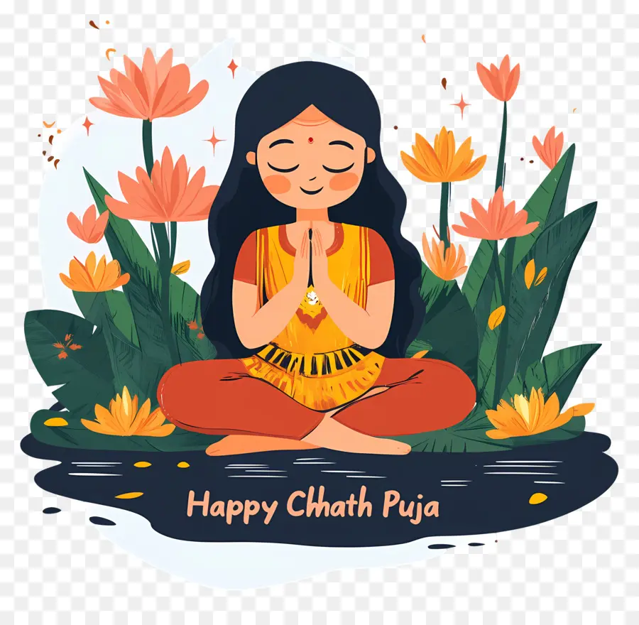 Feliz Chhath Puja，Mujer Meditando PNG