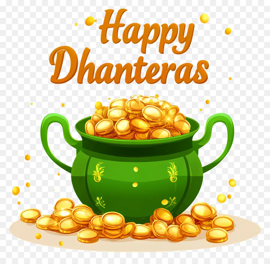 Felices Dhanteras，Olla De Monedas De Oro PNG