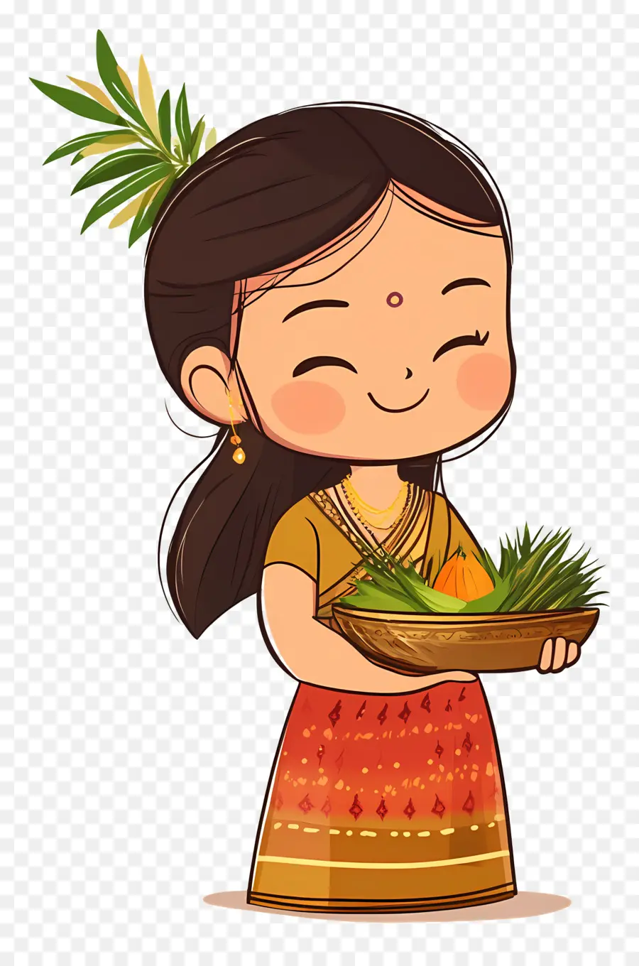 Feliz Chhath Puja，Niña Con Cesta PNG