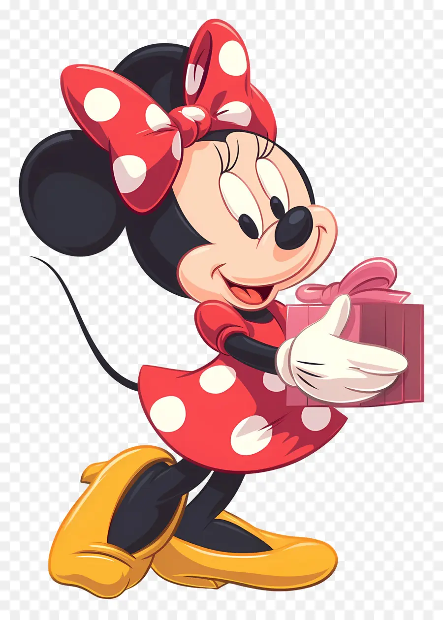 Minnie Ratón，Ratón De Dibujos Animados Con Regalo PNG