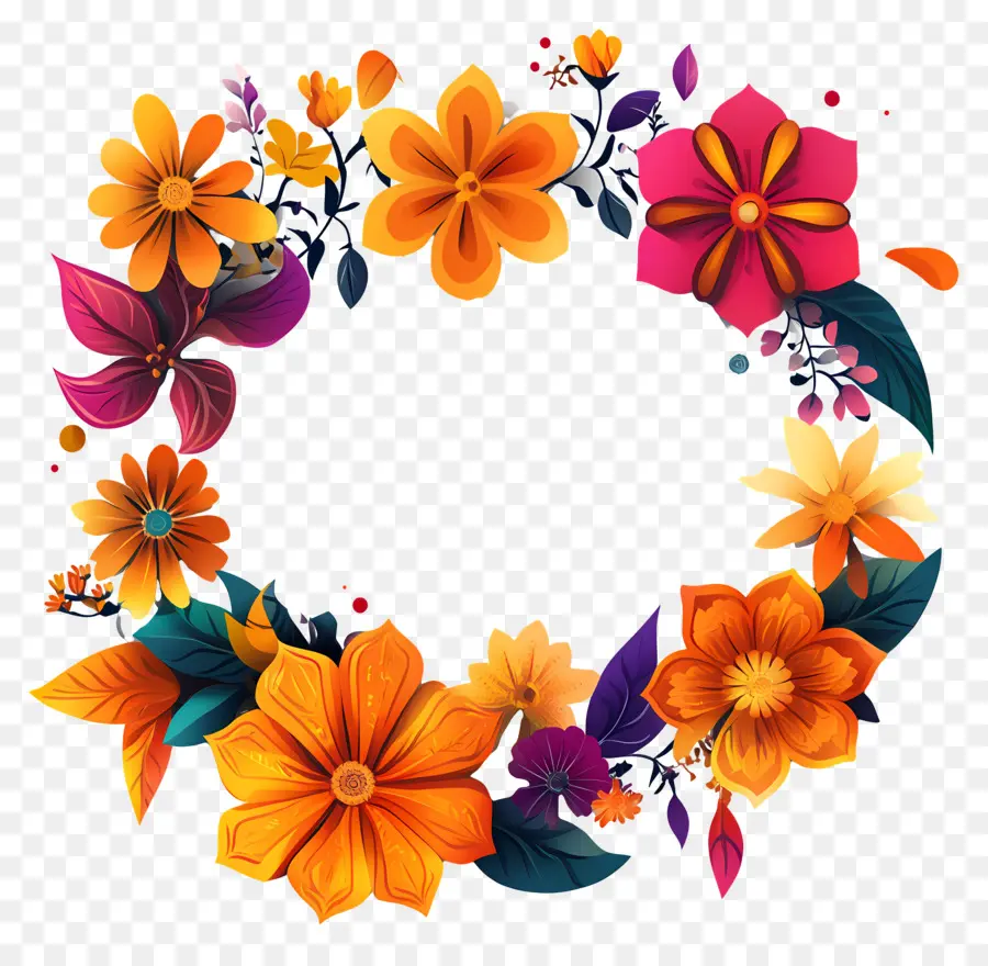 Sharad Purnima，Corona Floral Colorida PNG