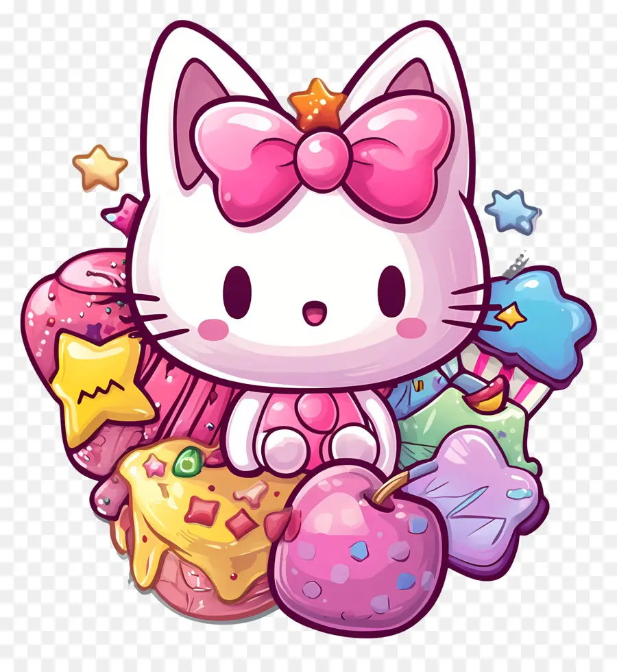 Pegatina De Hola Kitty，Gato Rosa Con Estrellas PNG