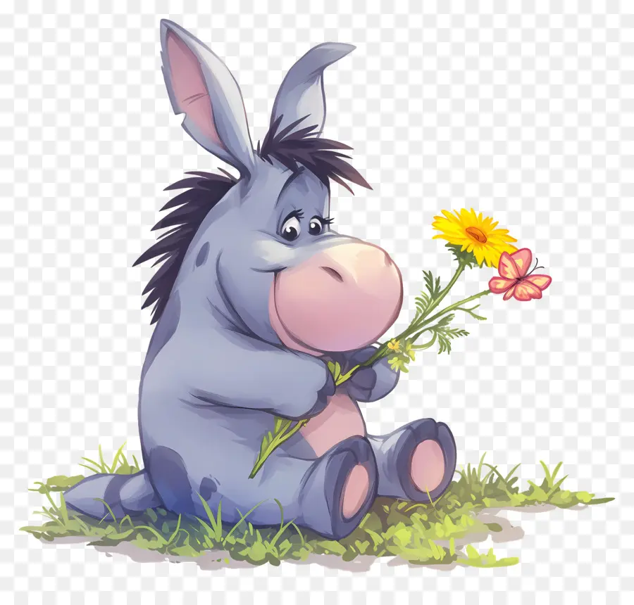 Eeyore，Burro Con Flor PNG