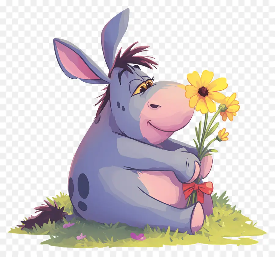 Eeyore，Burro Con Flor PNG