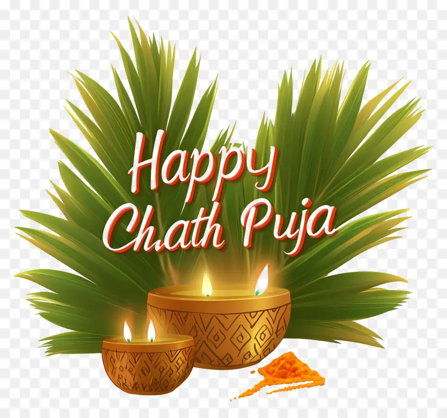 Feliz Chhath Puja，Velas Con Hojas PNG