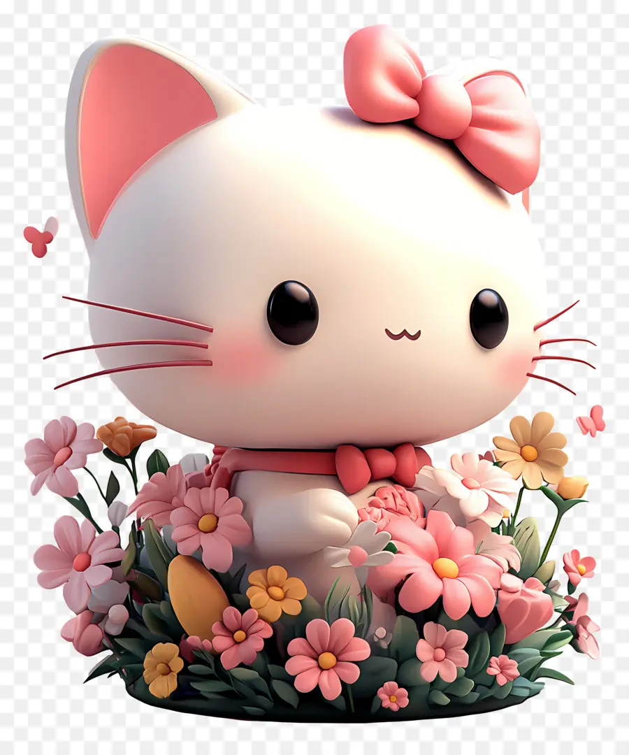 Pegatina De Hola Kitty，Gato Blanco Con Flores PNG