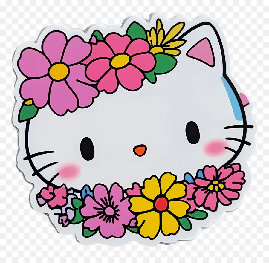 Pegatina De Hola Kitty，Gato Con Flores PNG