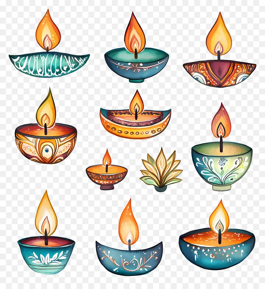 Lámparas De Aceite De Diwali，Pastel Diya PNG