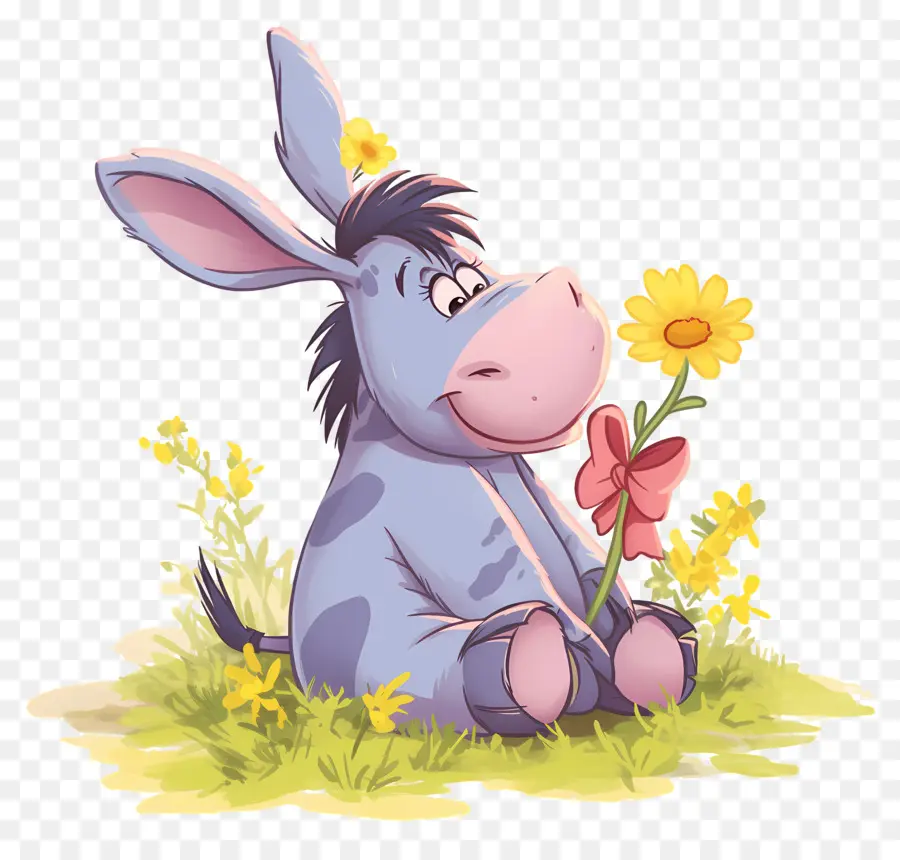 Eeyore，Burro Con Flor PNG