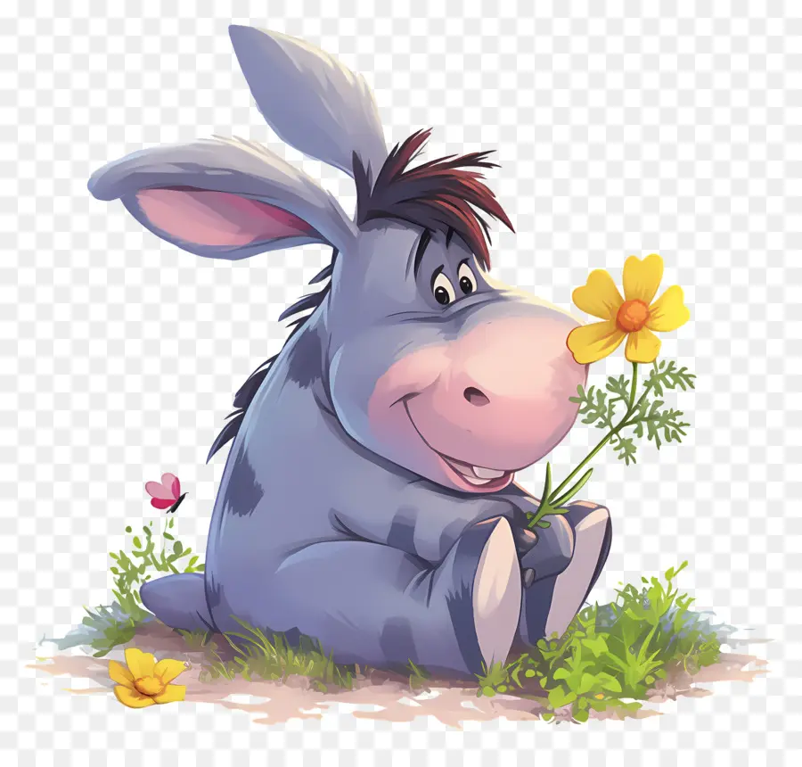 Eeyore，Burro Con Flor PNG