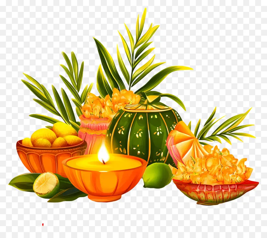 Feliz Chhath Puja，Ofrendas Con Frutas PNG