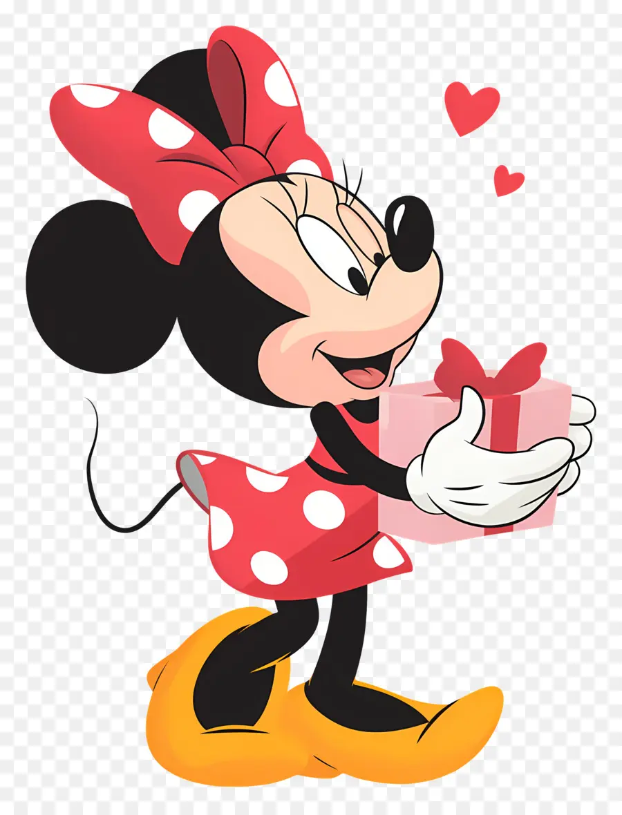 Minnie Ratón，Ratón De Dibujos Animados Con Regalo PNG