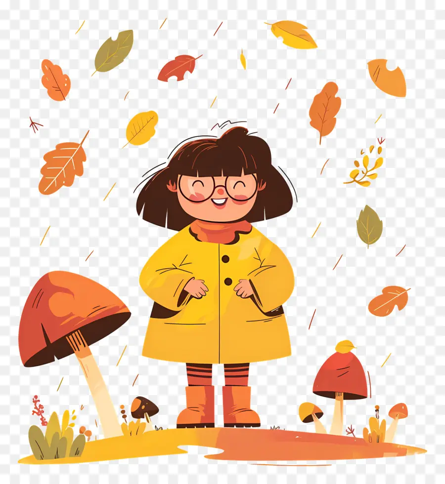 Fondo De Otoño，Chica Con Abrigo Amarillo PNG