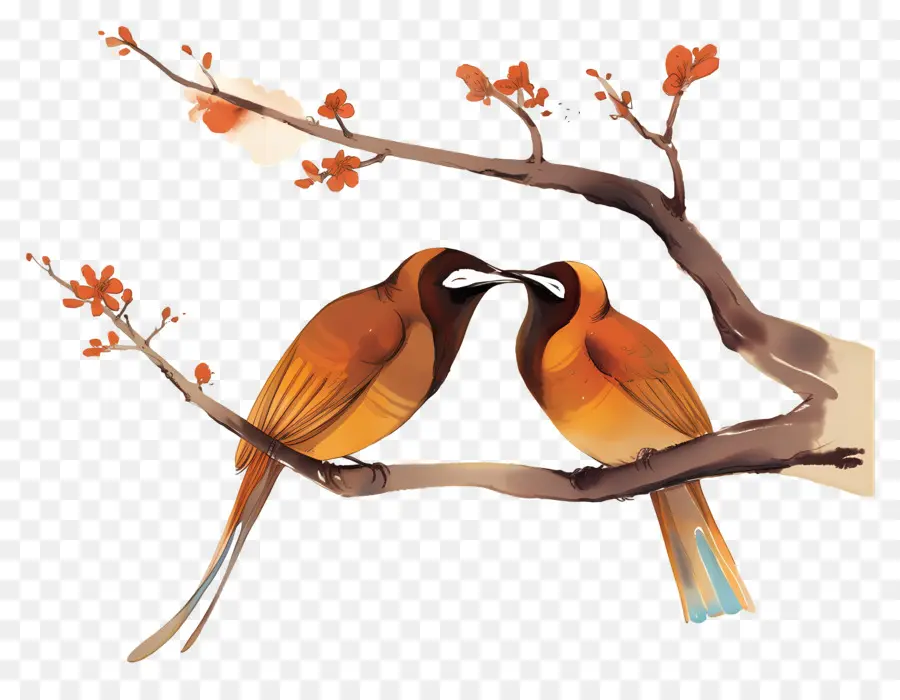 árbol Con Pájaros，Aves En Rama PNG