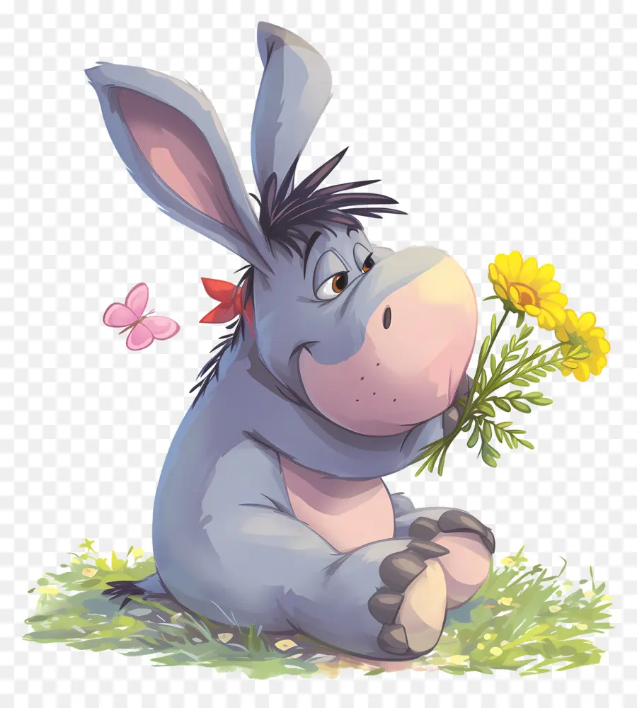 Eeyore，Burro Con Flor PNG