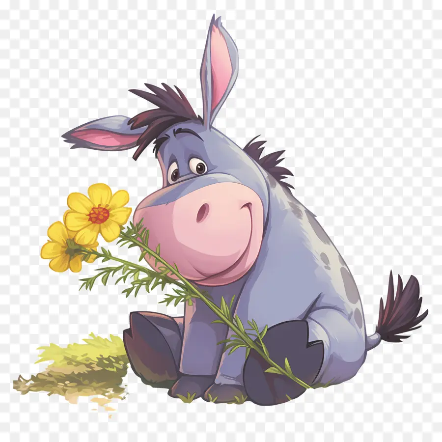 Eeyore，Burro Con Flor PNG