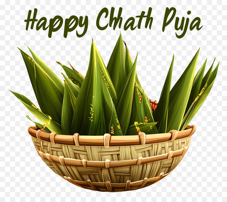 Feliz Chhath Puja，Cesta Con Hojas PNG