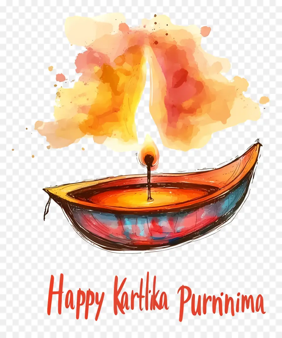 Feliz Karthika Purnima，Diya Individual Con Llama PNG