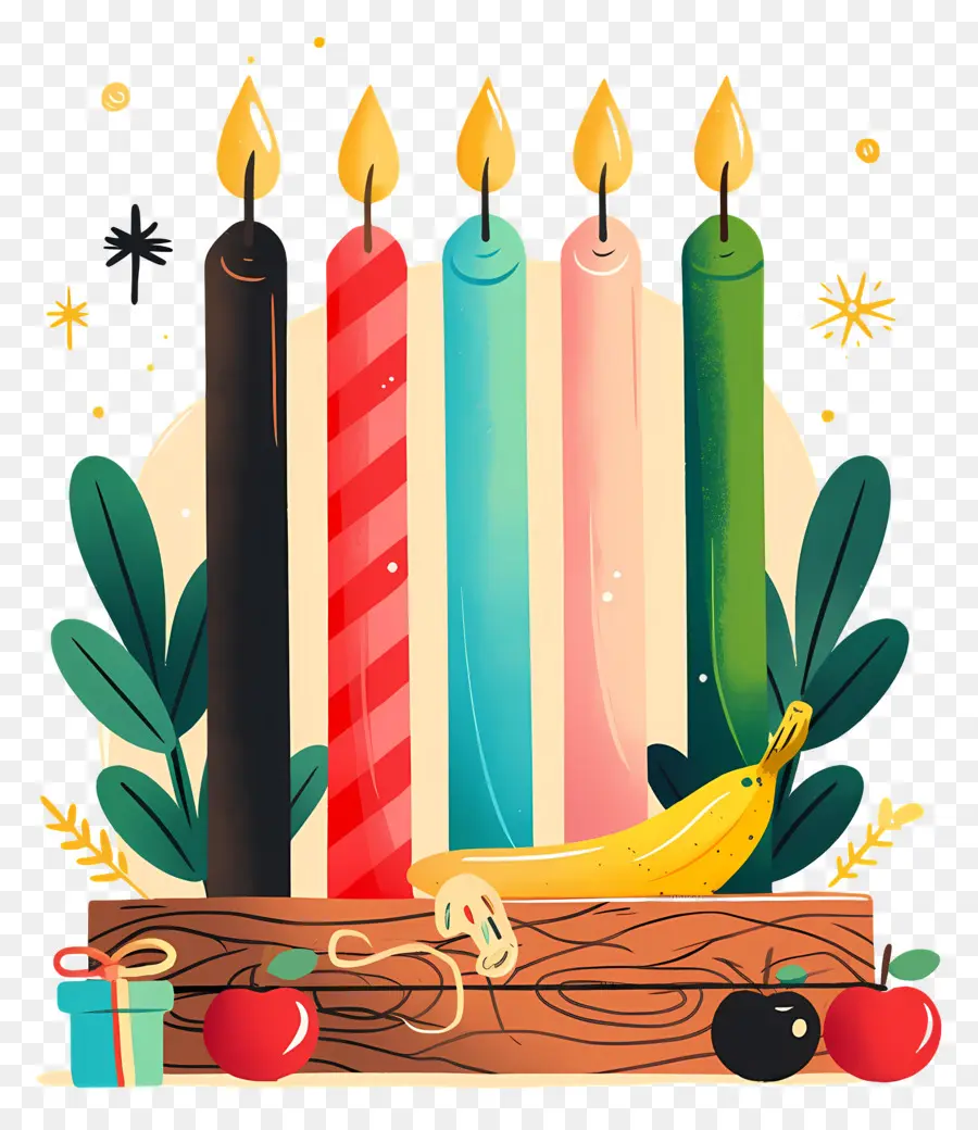 Feliz Kwanzaa，Velas Coloridas Y Frutas PNG