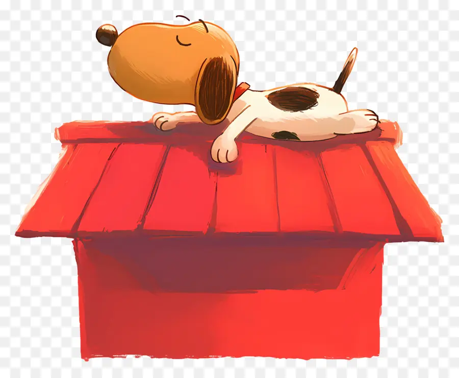 Snoopy Durmiendo，Perro De Dibujos Animados En El Techo Rojo PNG