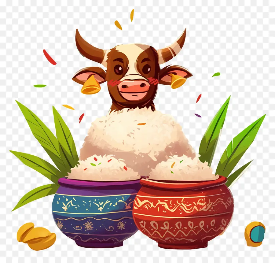 Pongal，Vaca Decorada Con Macetas PNG