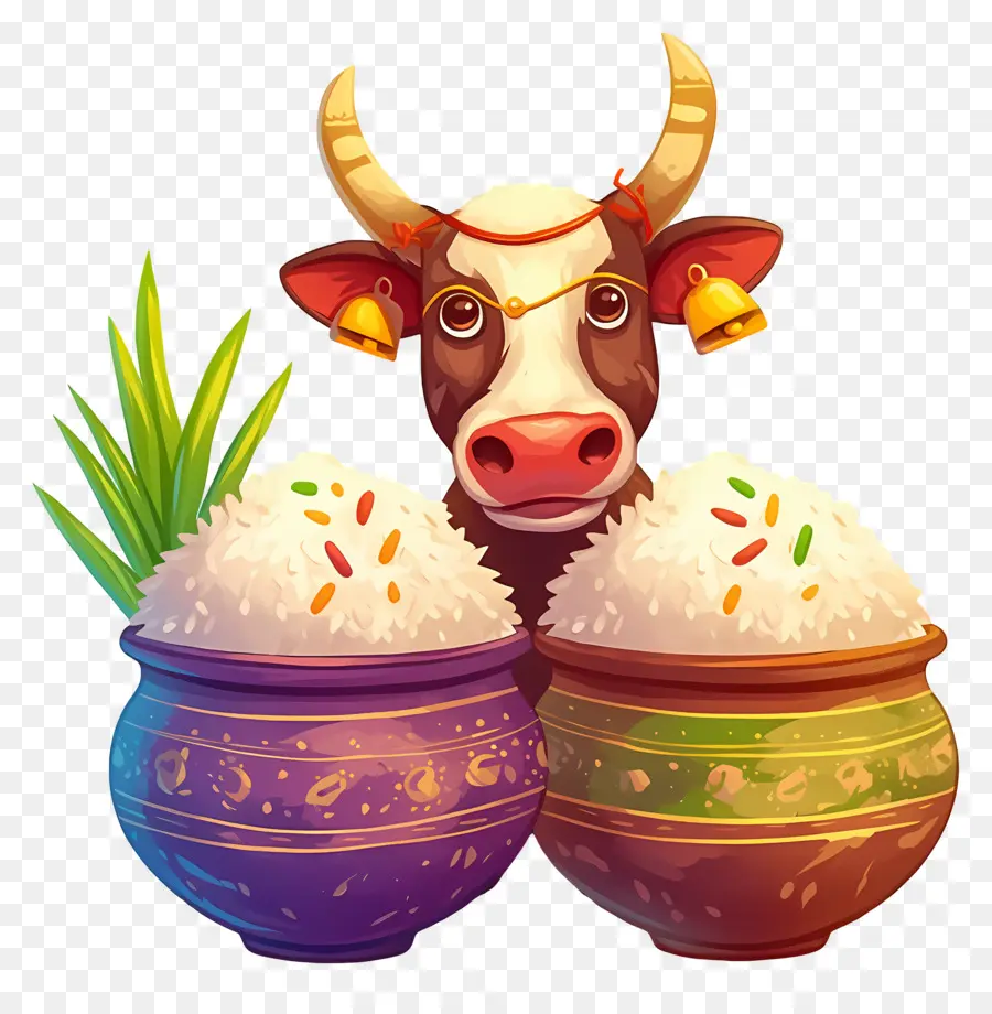 Pongal，Vaca Decorada Con Macetas PNG