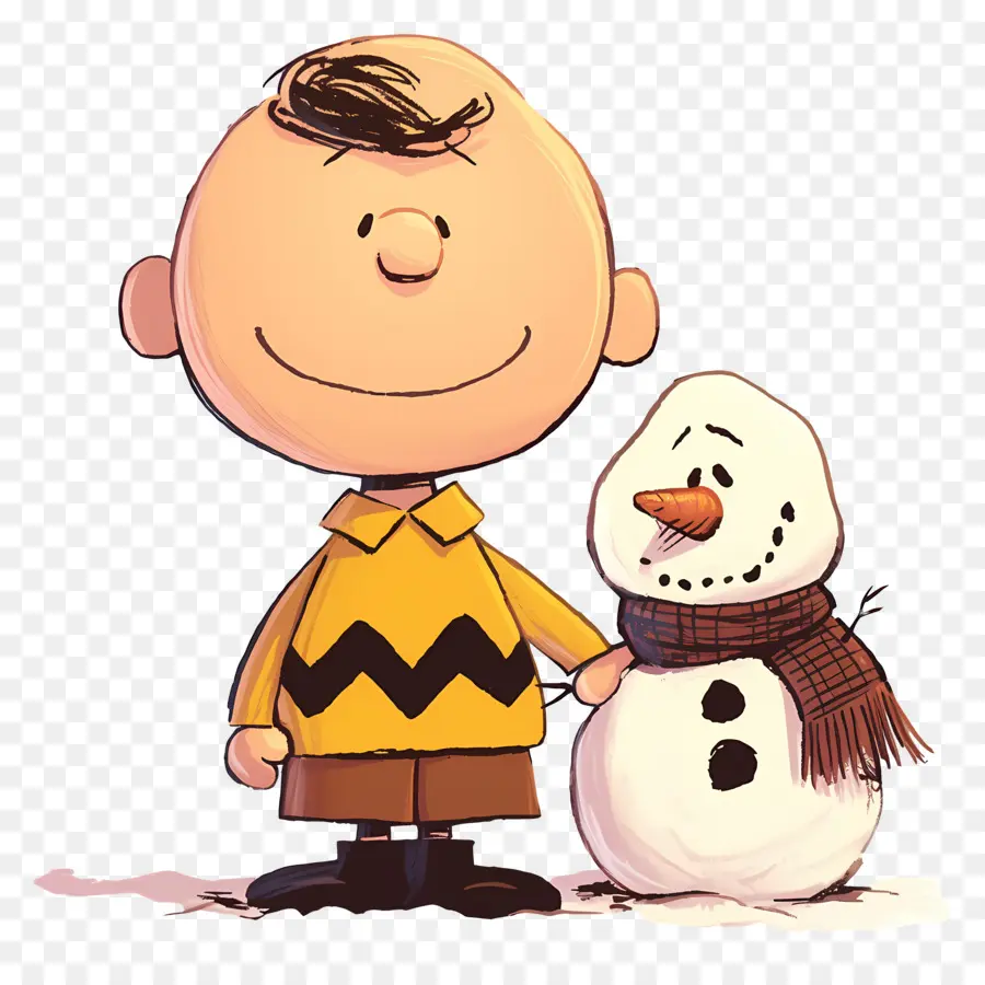 Charlie Marrón，Niño De Dibujos Animados Con Muñeco De Nieve PNG