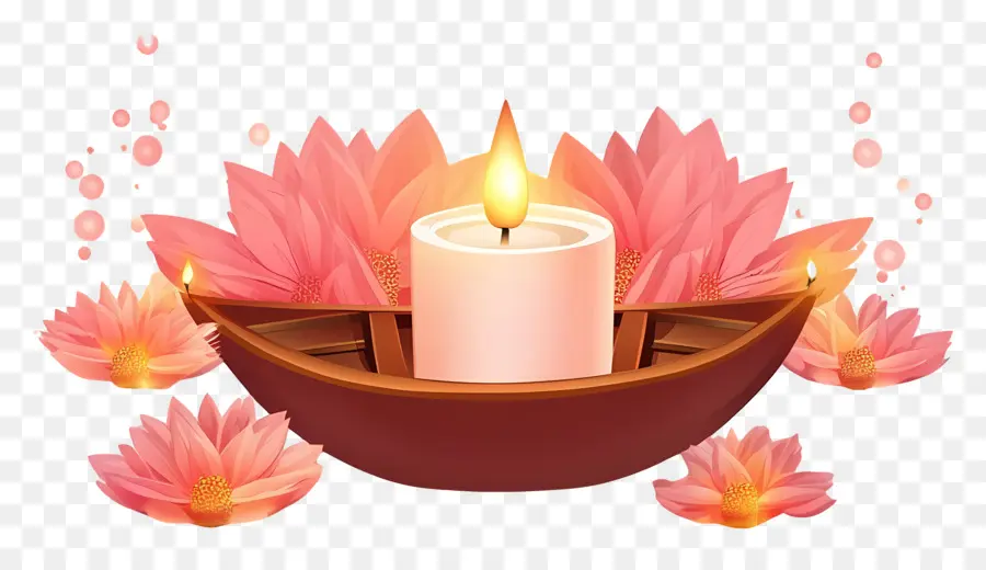 Karthika Purnima，Vela Flotante Con Loto PNG