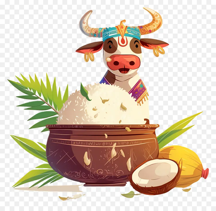 Pongal，Vaca Con Olla De Arroz PNG