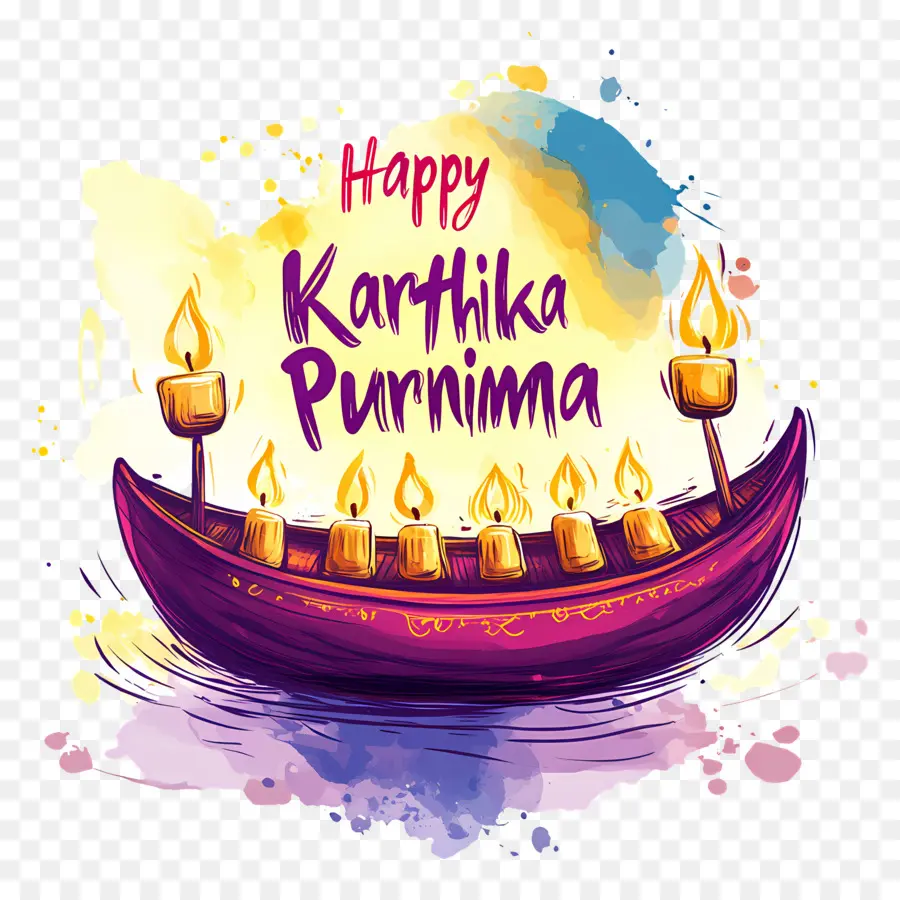 Feliz Karthika Purnima，Barco Colorido Con Velas PNG