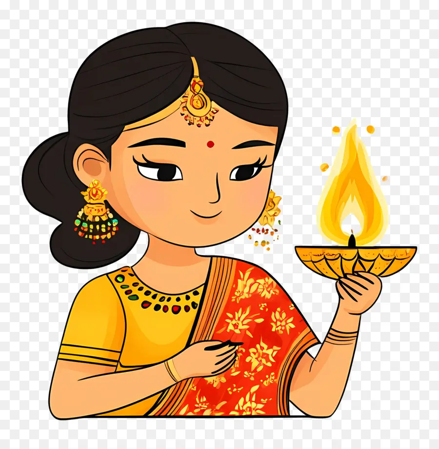 Karthika Purnima，Mujer Con Diya PNG