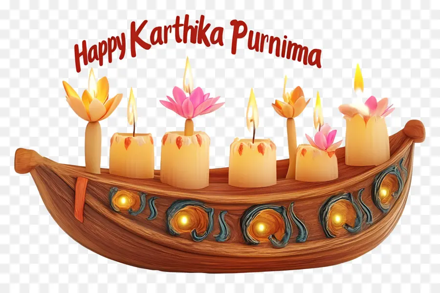 Feliz Karthika Purnima，Barco Decorativo Con Velas PNG