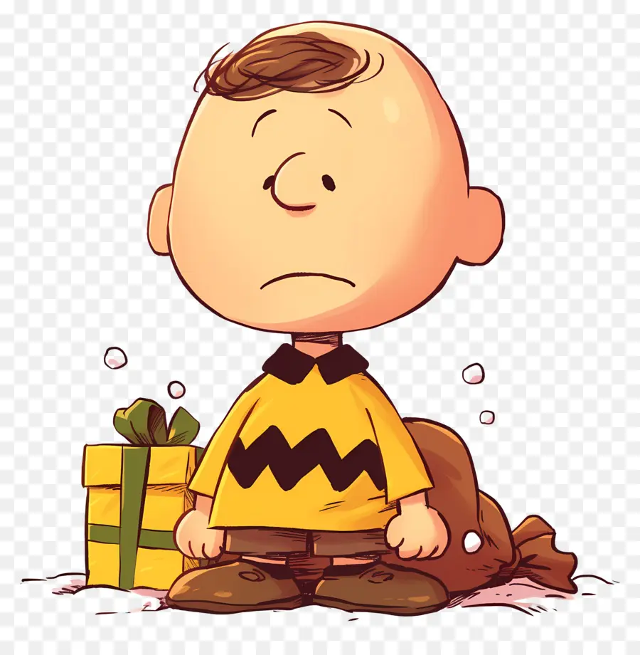 Charlie Marrón，Niño De Dibujos Animados Con Regalo PNG