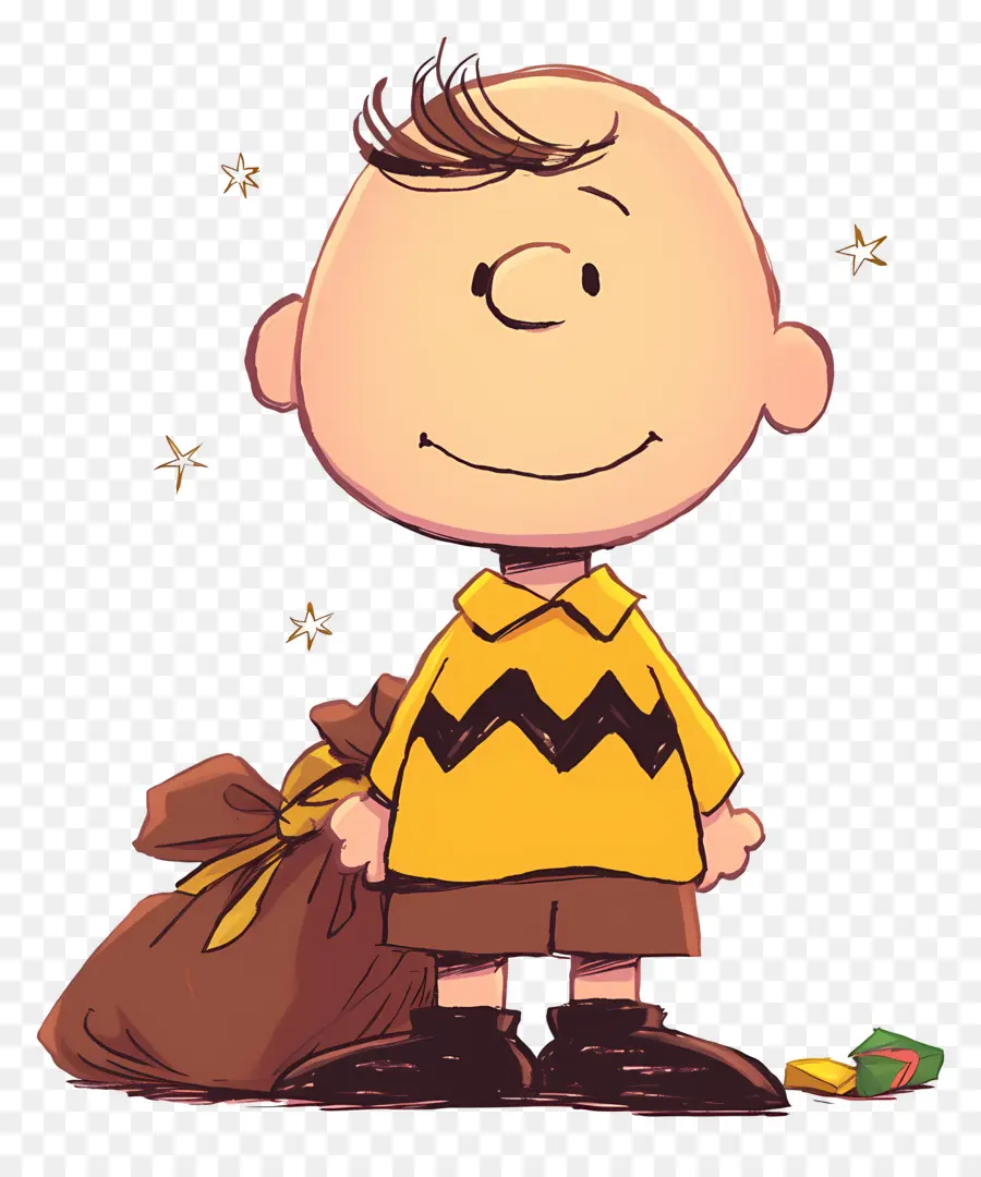 Charlie Marrón，Niño De Dibujos Animados Con Bolso PNG