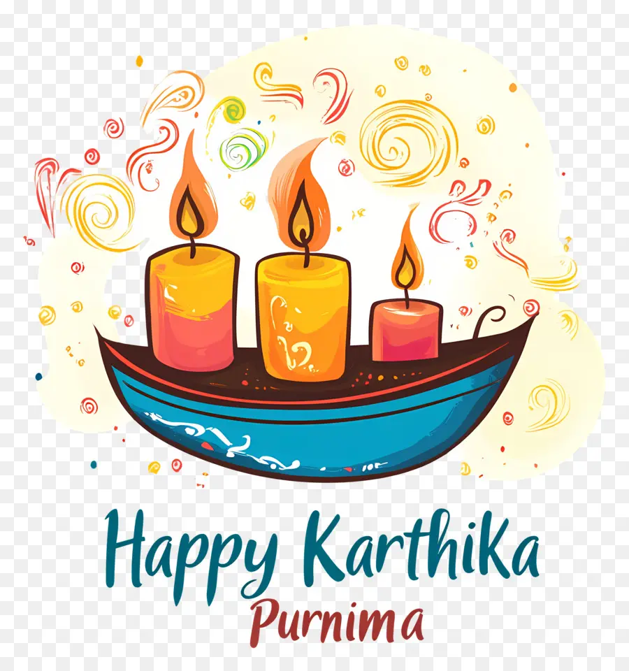 Feliz Karthika Purnima，Barco Con Tres Velas PNG