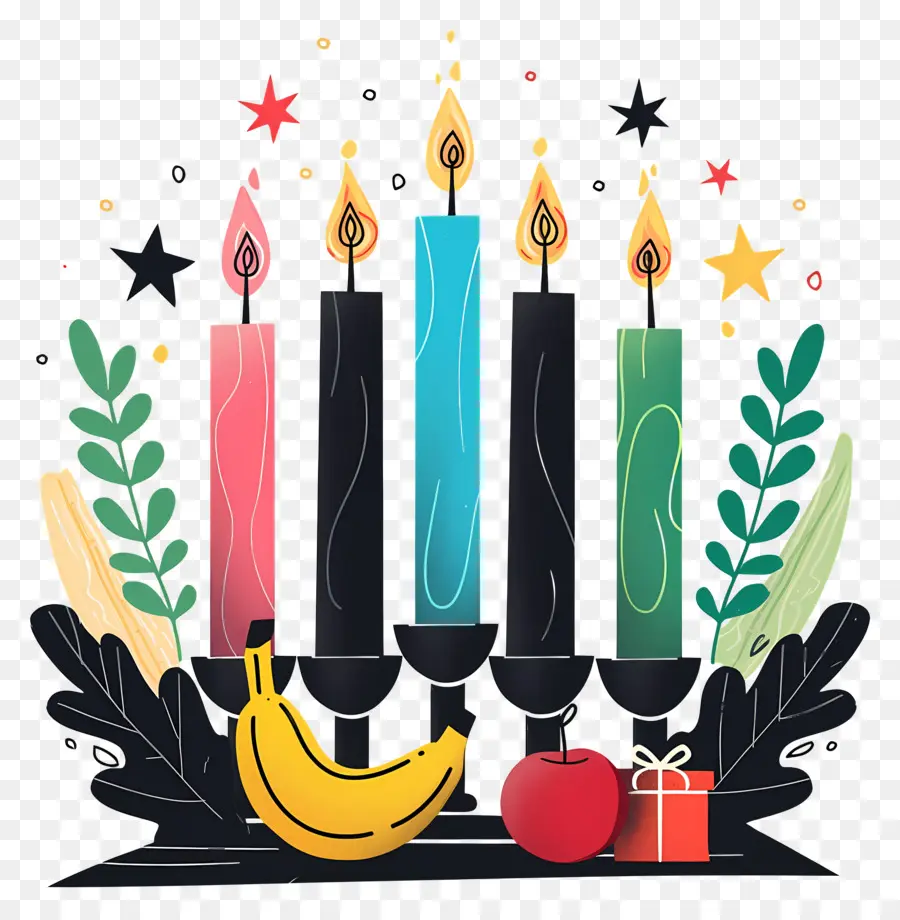 Feliz Kwanzaa，Velas Coloridas Y Frutas PNG