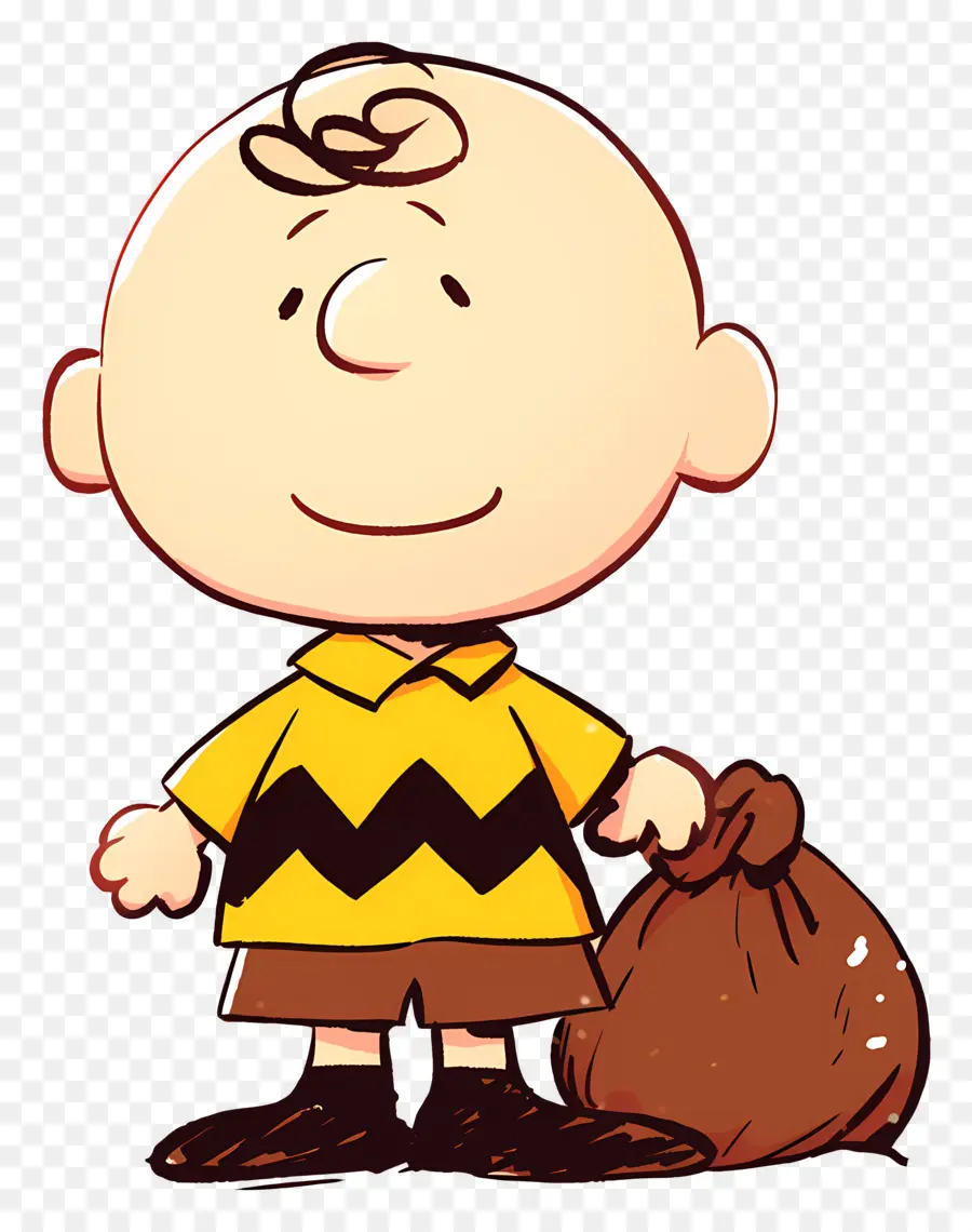 Charlie Marrón，Niño De Dibujos Animados Con Bolso PNG