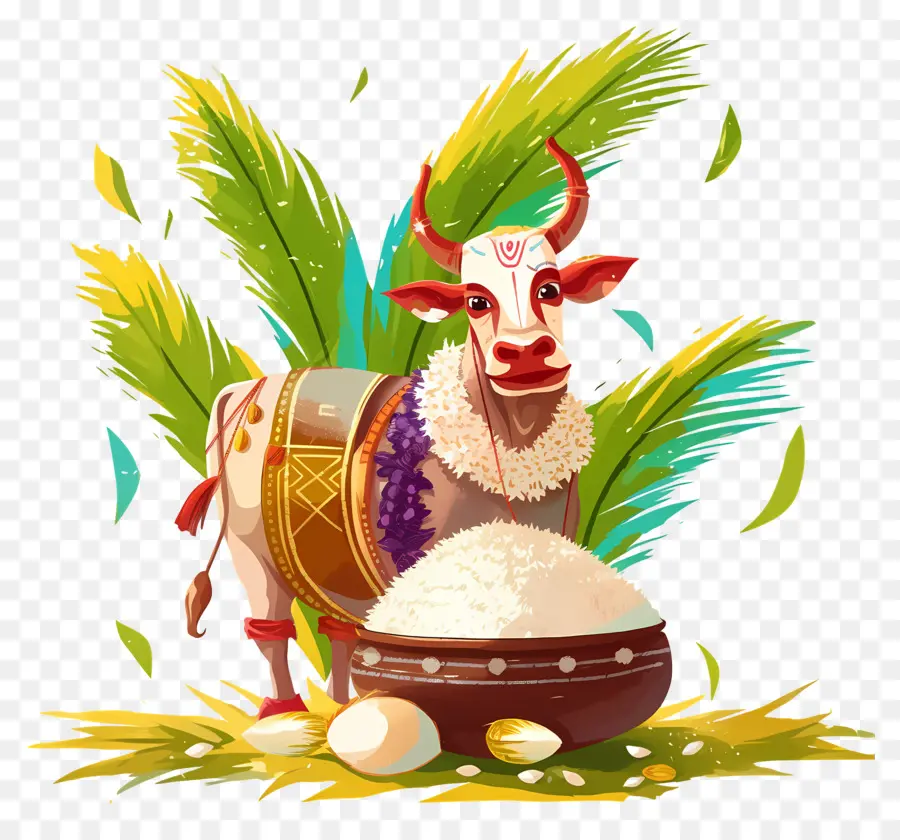 Pongal，Ilustración Festiva De La Vaca PNG