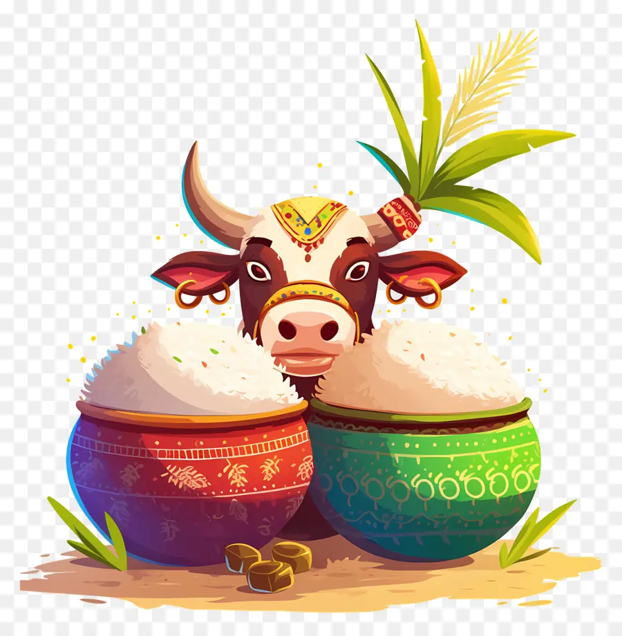 Pongal，Vaca Decorada Con Macetas PNG