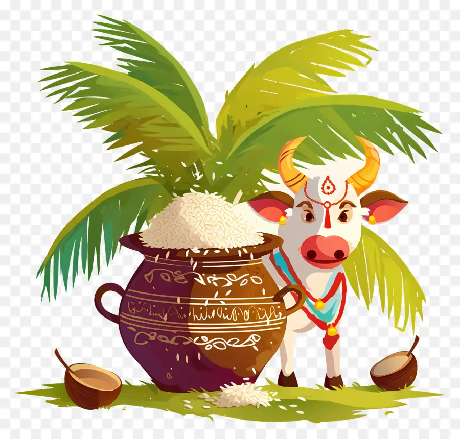 Pongal，Vaca Y Olla PNG