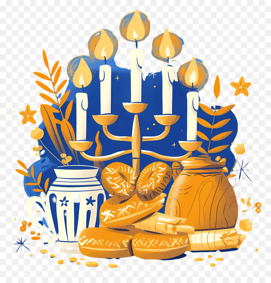 Jánuca，Velas Y Pan De Hanukkah PNG