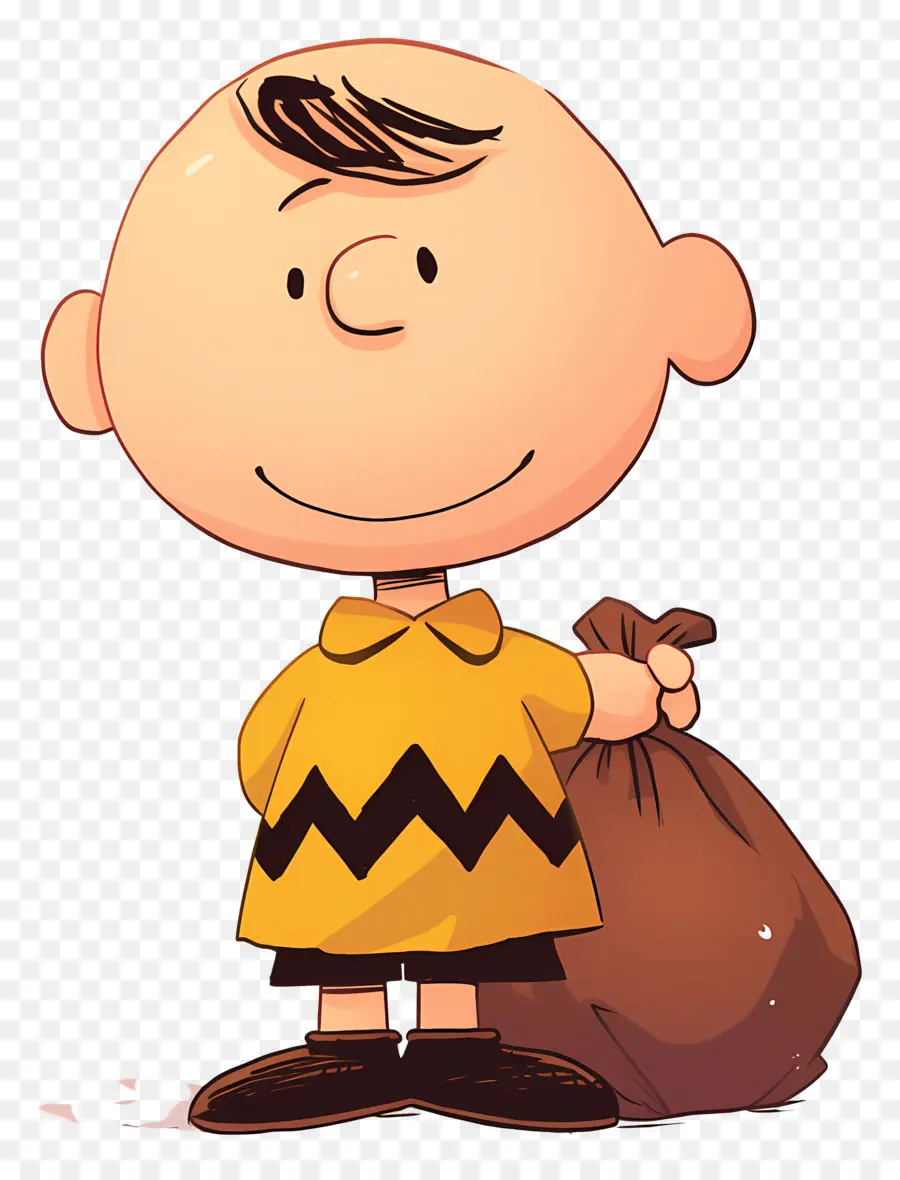 Charlie Marrón，Niño De Dibujos Animados Con Bolso PNG