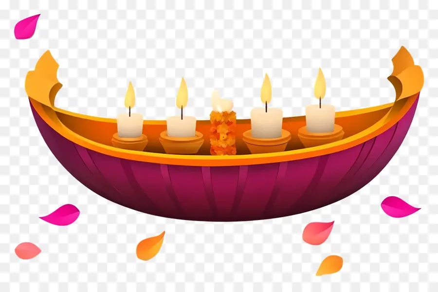 Karthika Purnima，Barco Decorativo Con Velas PNG