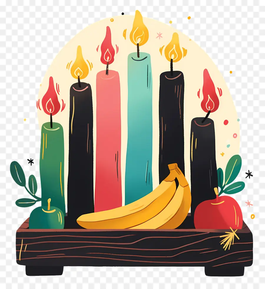 Feliz Kwanzaa，Velas Coloridas Y Frutas PNG