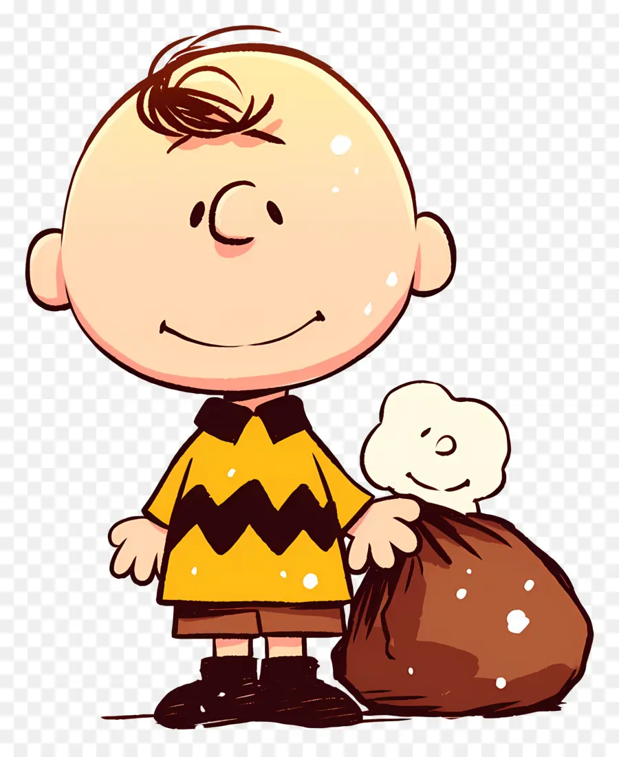 Charlie Marrón，Niño De Dibujos Animados Con Bolso PNG