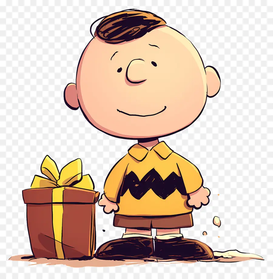 Charlie Marrón，Niño De Dibujos Animados Con Regalo PNG